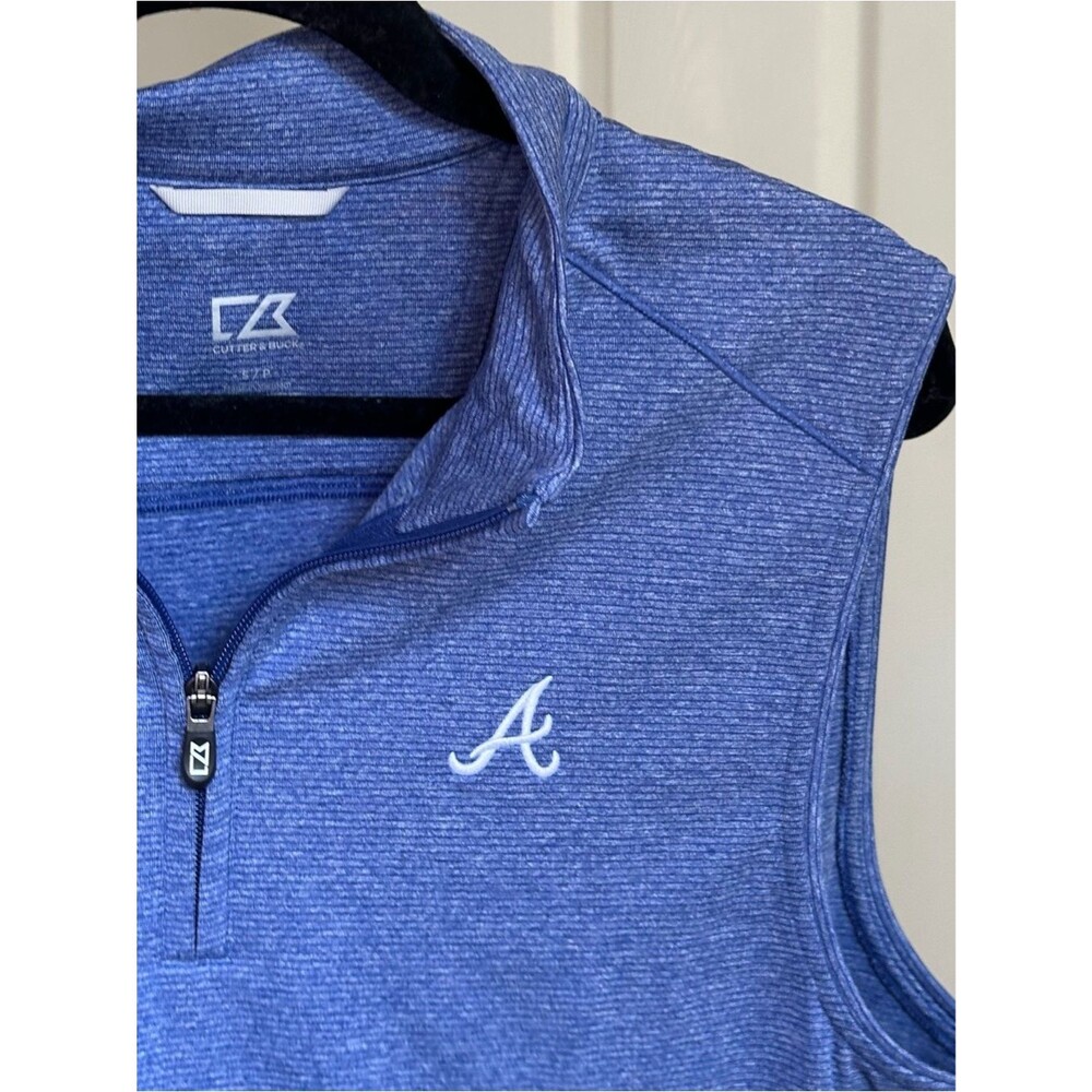Men's Blue Sleeveless Quarter-Zip Pullover Atlanta Braves Vest S Cutter & Buck - Picture 3 of 7